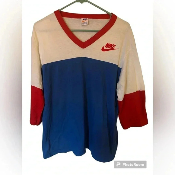 Vintage 70s Nike Single Stitch V-Neck Shirt - Picture 1 of 6